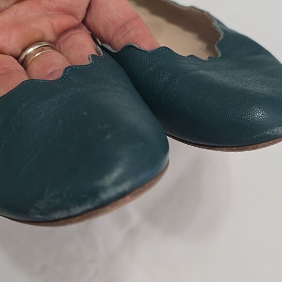 Chloe navy ballet flats scalloped leather Lauren round toe 37.5 - Picture 3 of 8